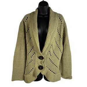 Willow Knit Crochet Cardigan‎ Sweater Large Olive Green Button Up Women's USA
